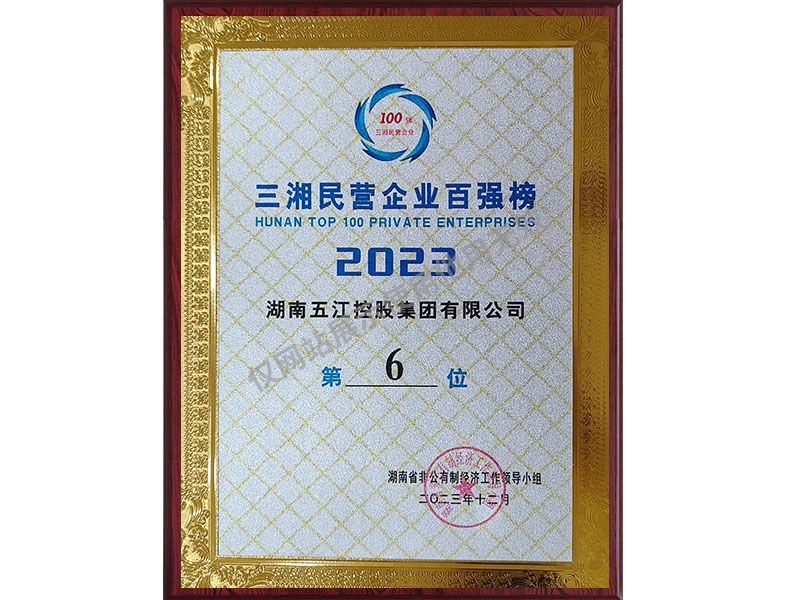 三湘民營(yíng)企業(yè)百?gòu)?qiáng)榜第6位（2023年）